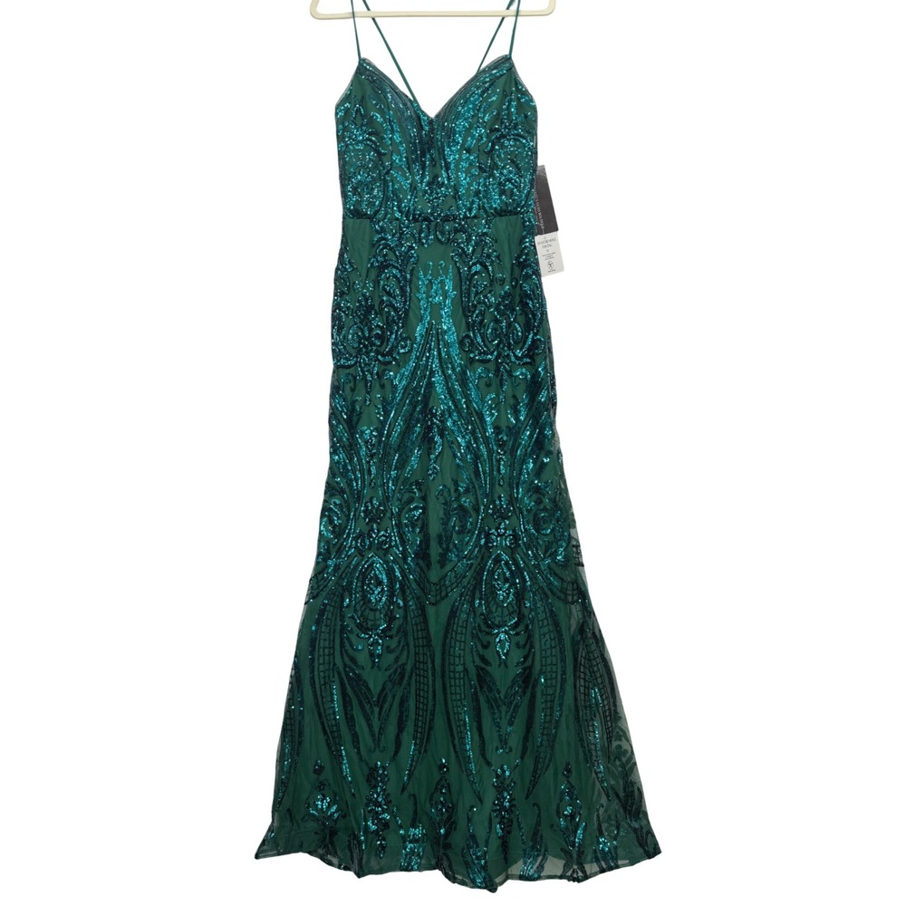 Sophia Thomas Sequin Prom Gown Women XL NWT Hunter Green Formal Dress MSRP $380